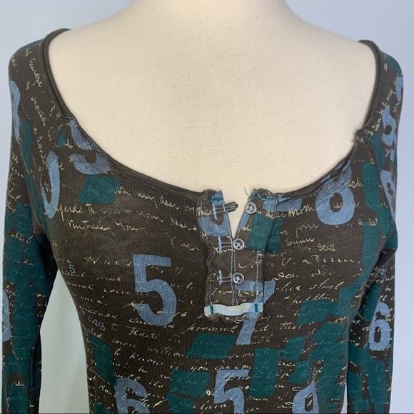 Free People Scripted Print Wide Open Neck Henley Top - Picture 3 of 6
